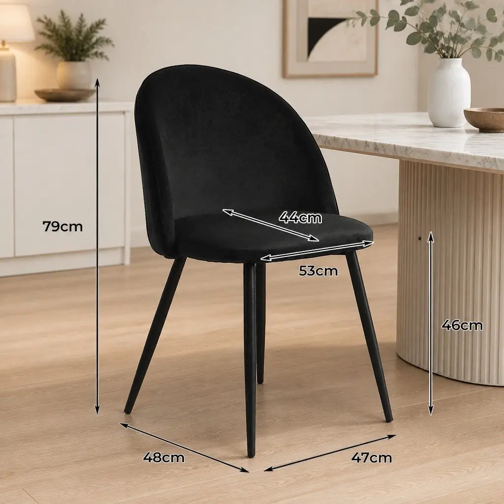 Dining Chairs Black Upholstered Velvet Set of 6 Steel Legs