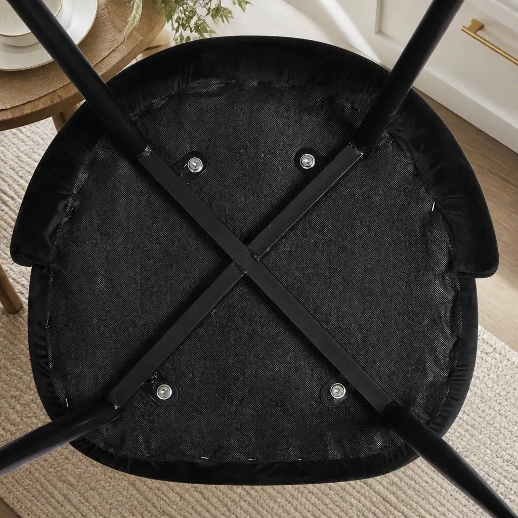 Dining Chairs Black Upholstered Velvet Set of 6 Steel Legs