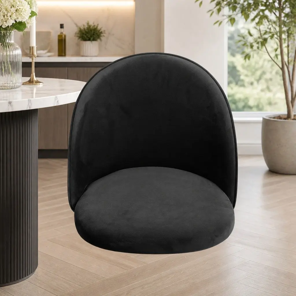 Dining Chairs Black Upholstered Velvet Set of 6 Steel Legs