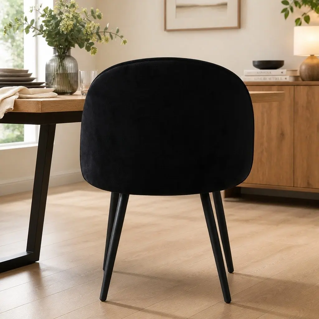 Dining Chairs Black Upholstered Velvet Set of 6 Steel Legs