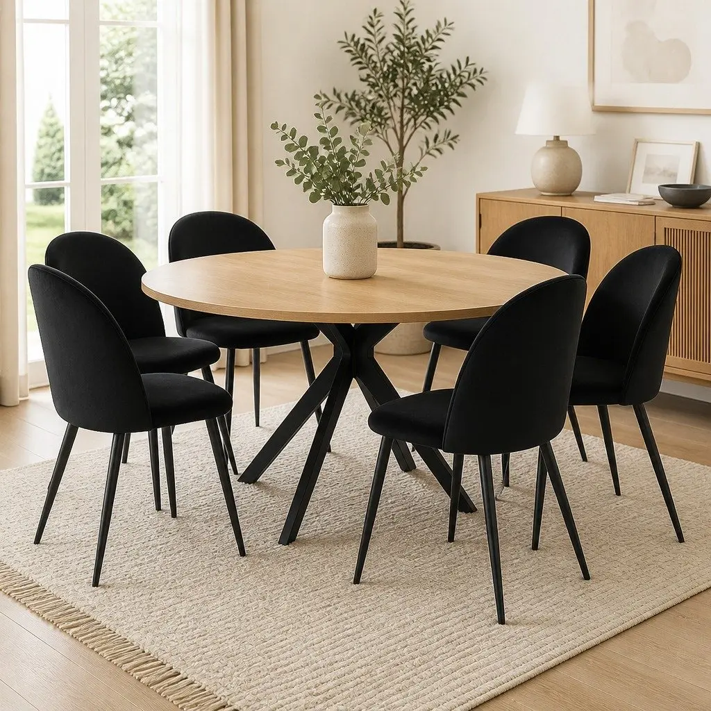 Dining Chairs Black Upholstered Velvet Set of 6 Steel Legs