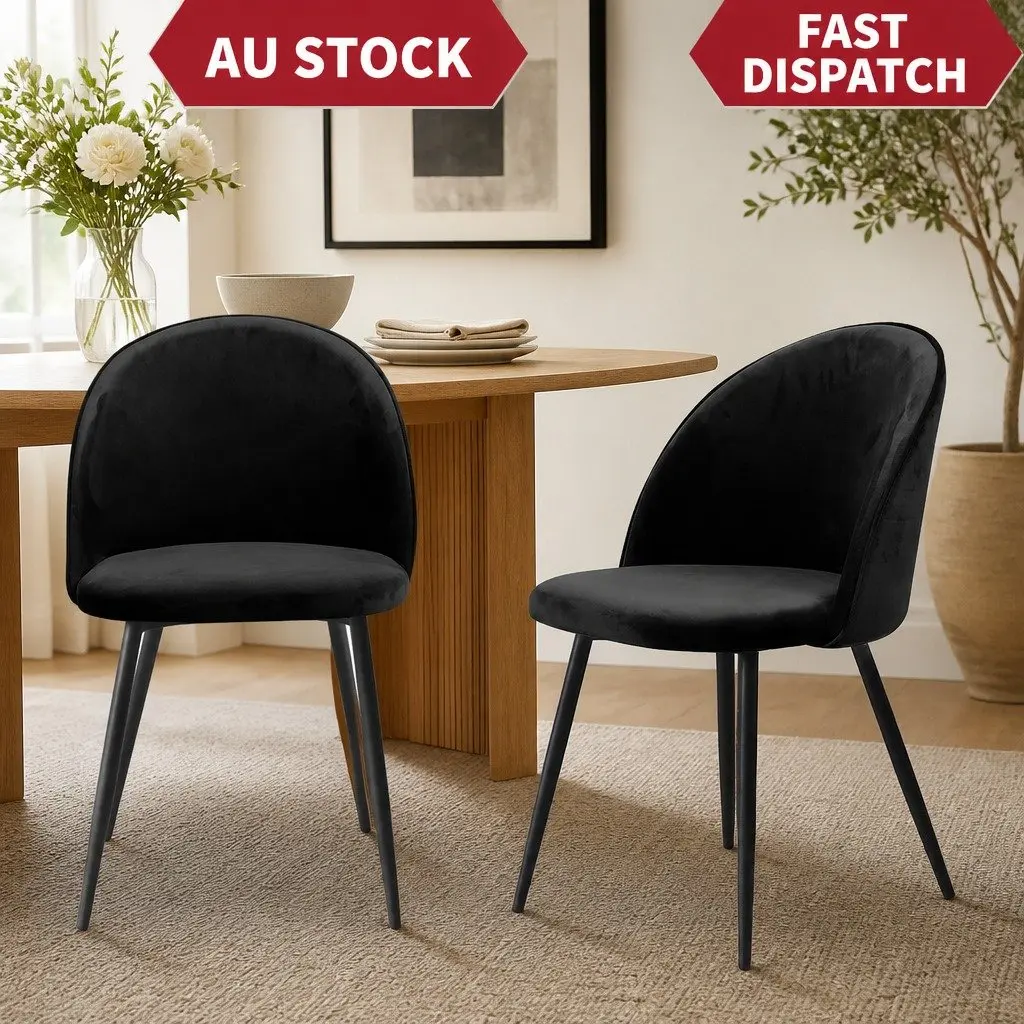 Dining Chairs Black Upholstered Velvet Set of 6 Steel Legs