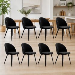 Set of 8 Black Upholstered Velvet Dining Chairs