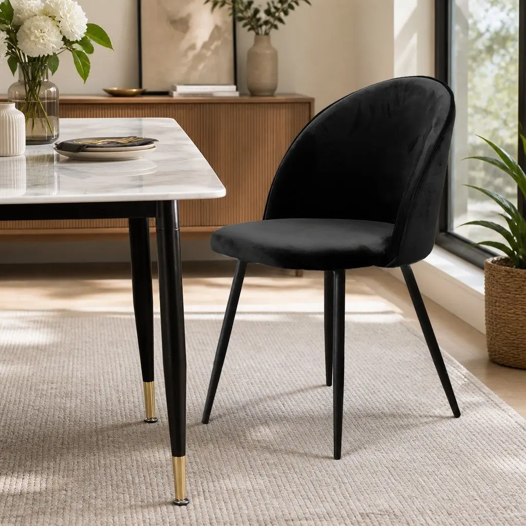 Dining Chairs Set of 8 Kitchen Cafe Black Upholstered Velvet Seats