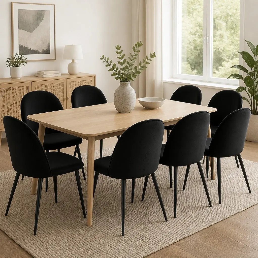 Dining Chairs Set of 8 Kitchen Cafe Black Upholstered Velvet Seats