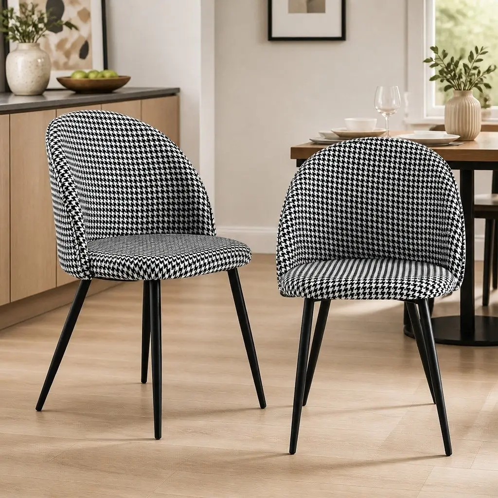 Dining Chairs Set of 4 Kitchen Café Houndstooth Pattern High-Density Foam