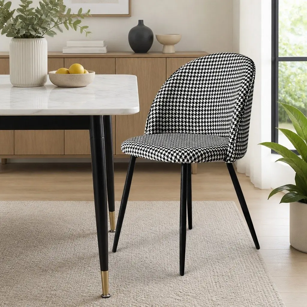 Dining Chairs Set of 4 Kitchen Café Houndstooth Pattern High-Density Foam