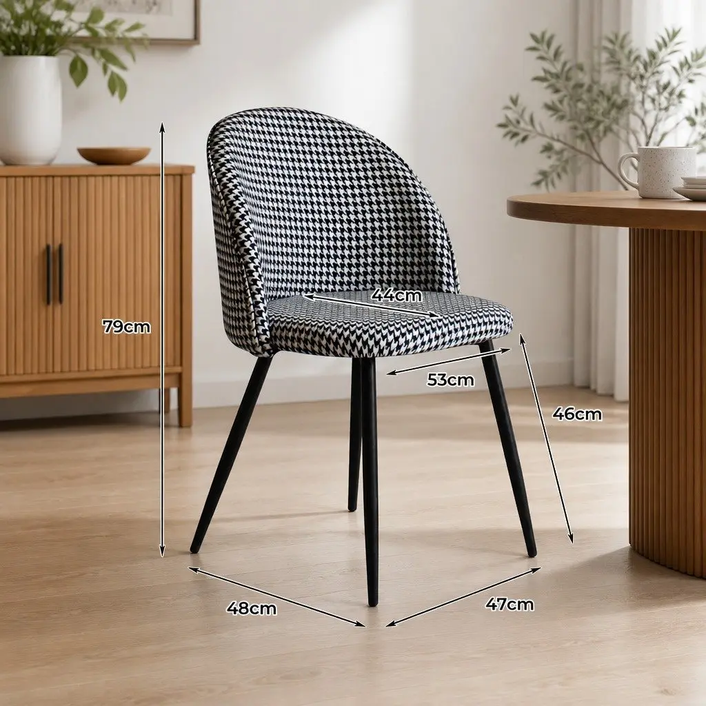 Dining Chairs Set of 6 Kitchen Cafe Seating Houndstooth Pattern Velvet