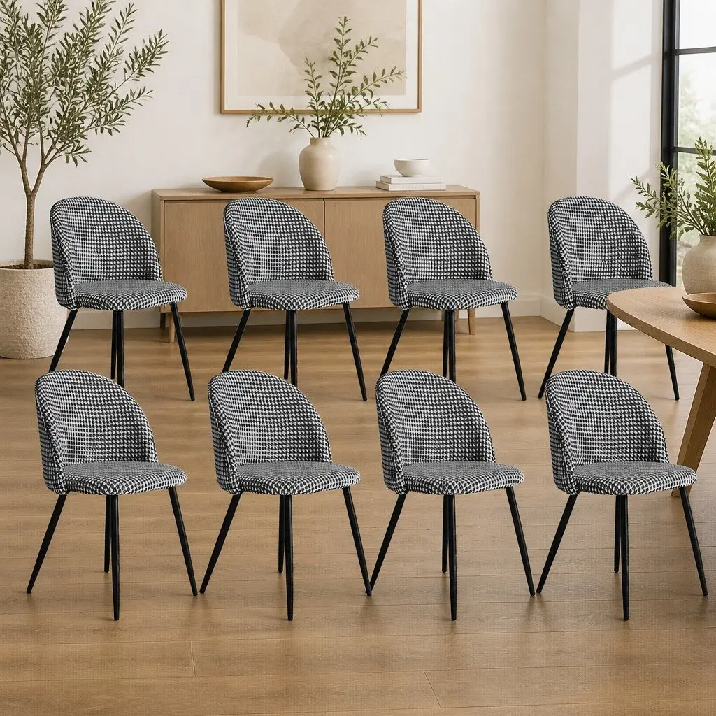 Dining Chairs Set of 8 Kitchen Cafe Seating Houndstooth Pattern Upholstered Seat