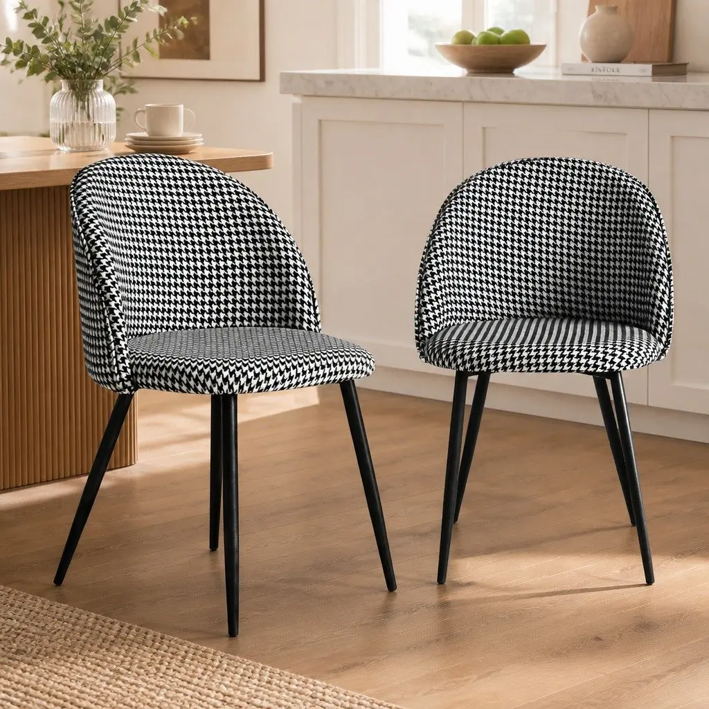Dining Chairs Set of 8 Kitchen Cafe Seating Houndstooth Pattern Upholstered Seat