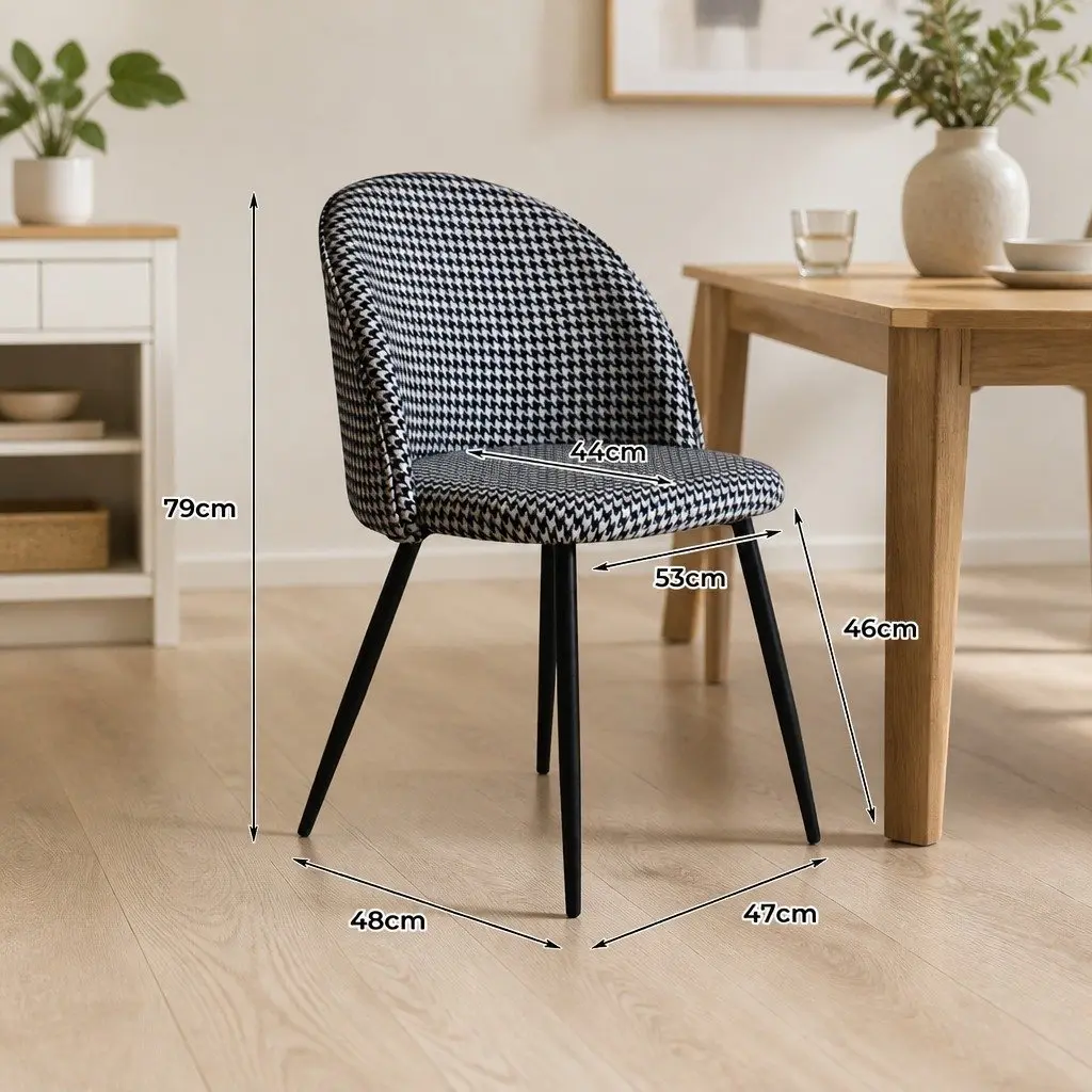 Dining Chairs Set of 8 Kitchen Cafe Seating Houndstooth Pattern Upholstered Seat