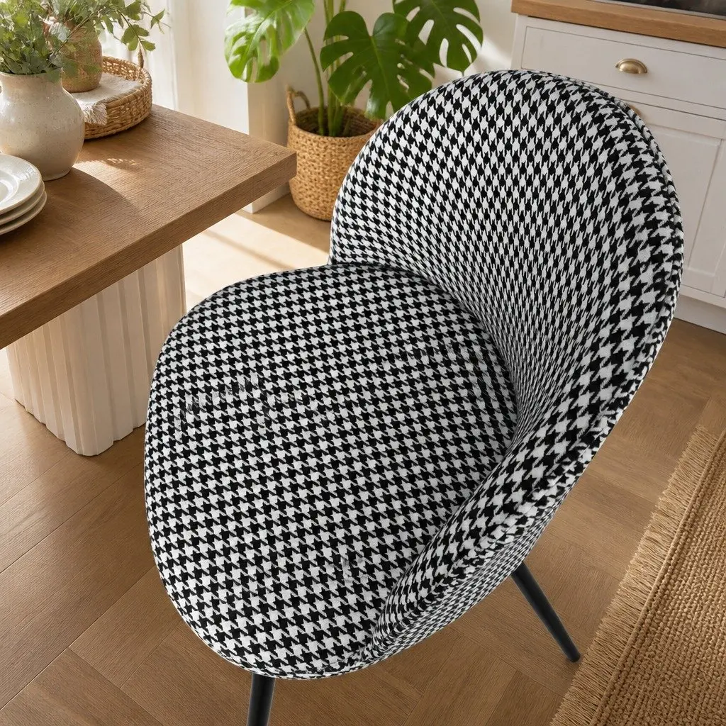 Dining Chairs Set of 8 Kitchen Cafe Seating Houndstooth Pattern Upholstered Seat