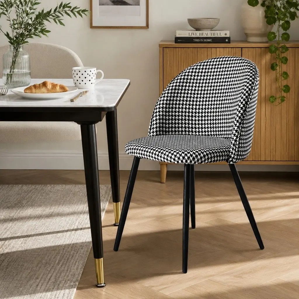 Dining Chairs Set of 8 Kitchen Cafe Seating Houndstooth Pattern Upholstered Seat