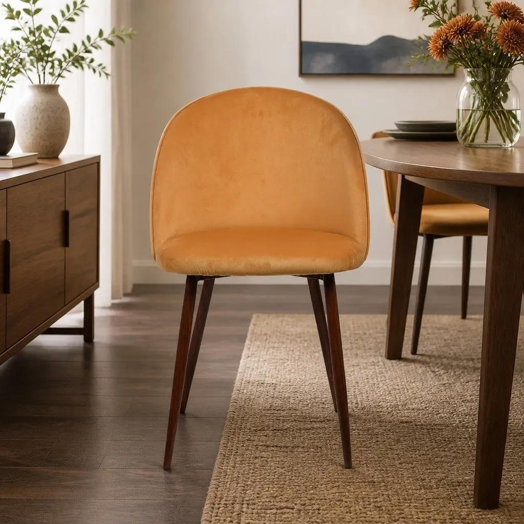 Dining Chairs French Provincial Style Mustard Velvet Seat Set of 4
