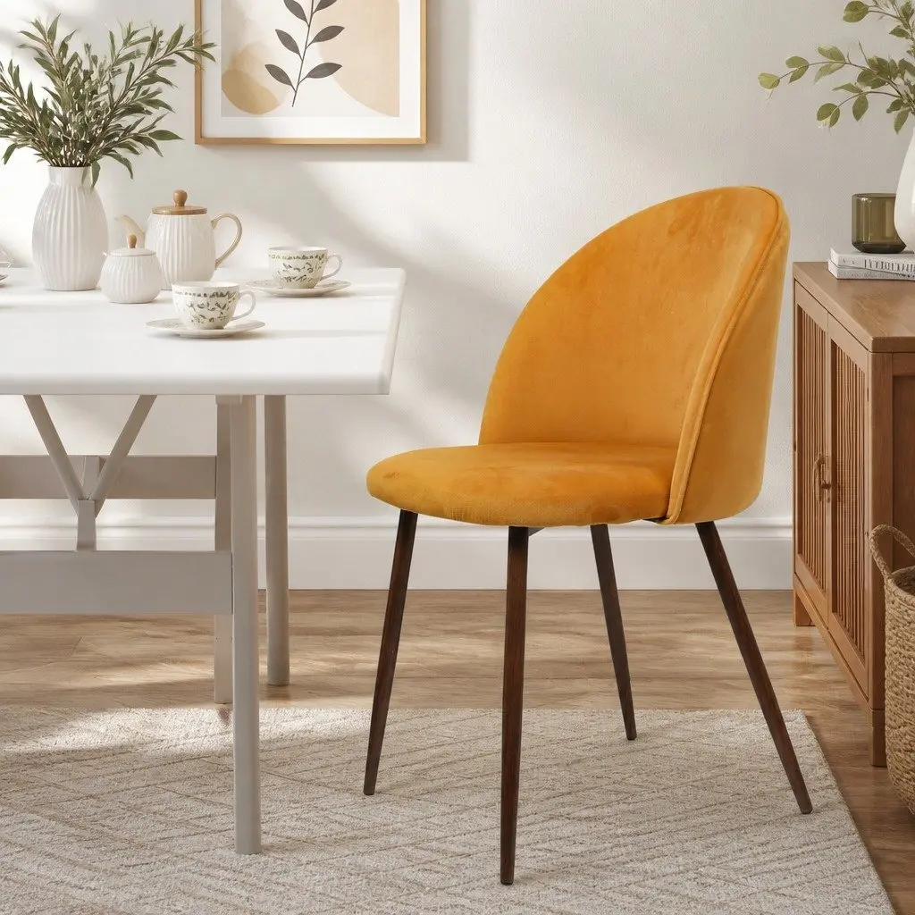 Dining Chairs French Provincial Style Mustard Velvet Seat Set of 4