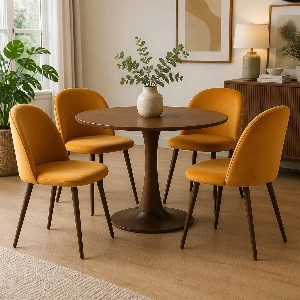 Dining Chairs French Provincial Style Mustard Velvet Seat Set of 4