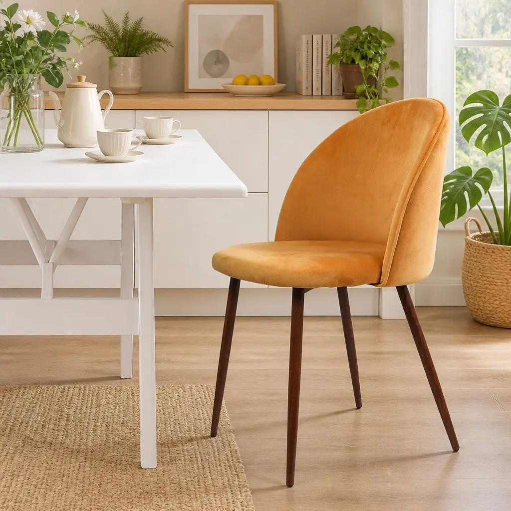 Dining Chairs French Provincial Style Mustard Velvet Seat Set of 4
