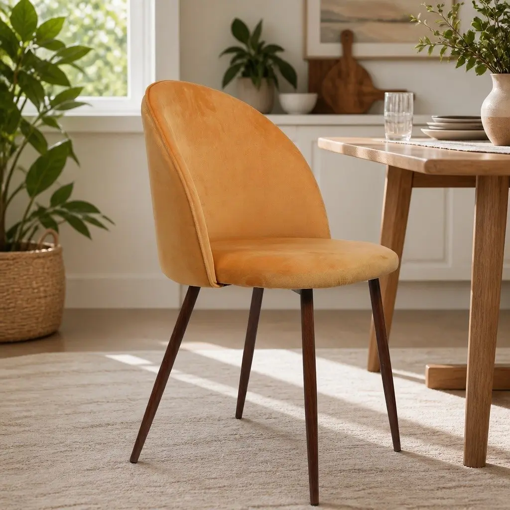 Dining Chairs French Provincial Style Mustard Velvet Seat Set of 4