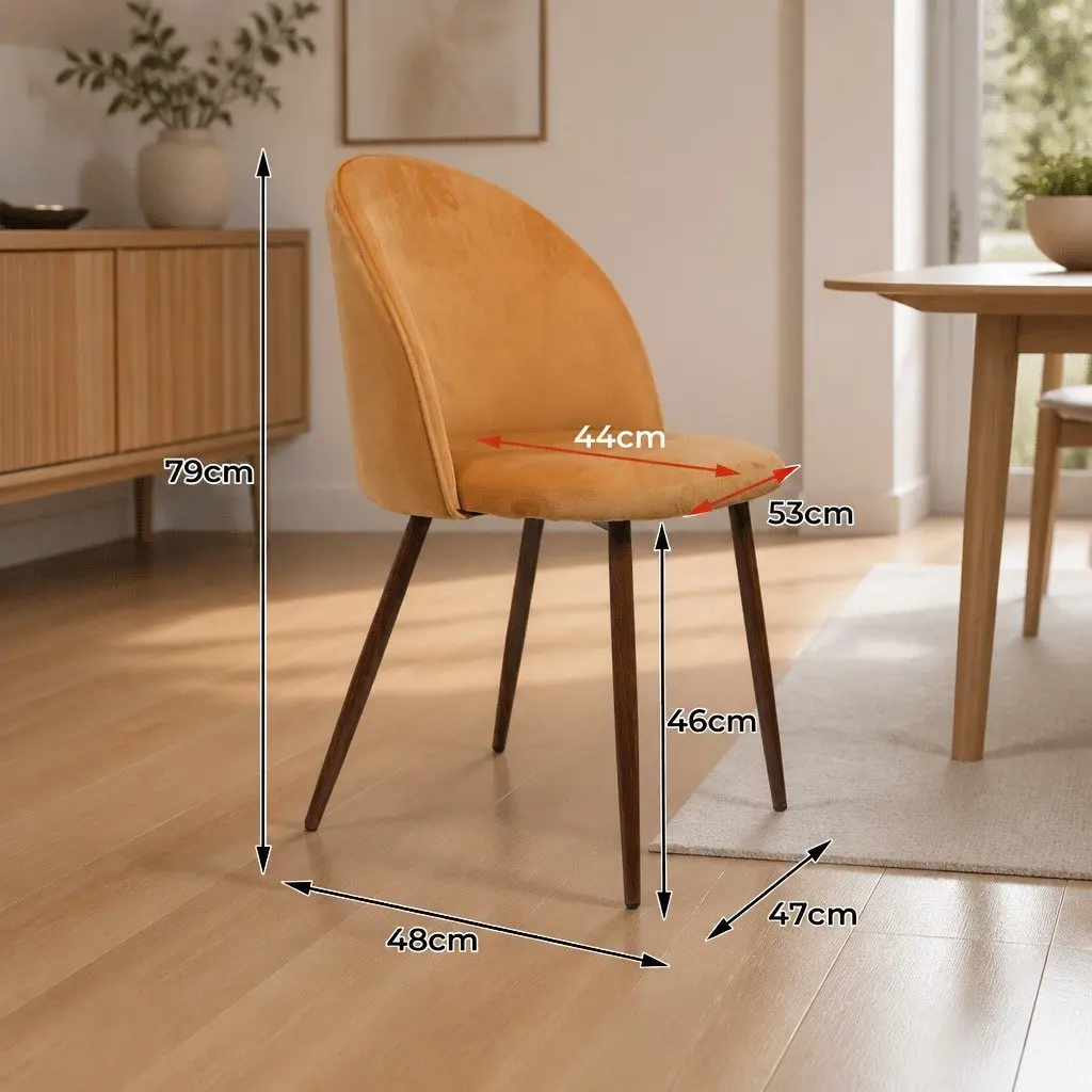 Dining Chair Velvet Seat Mustard Color Steel Frame Set of 6
