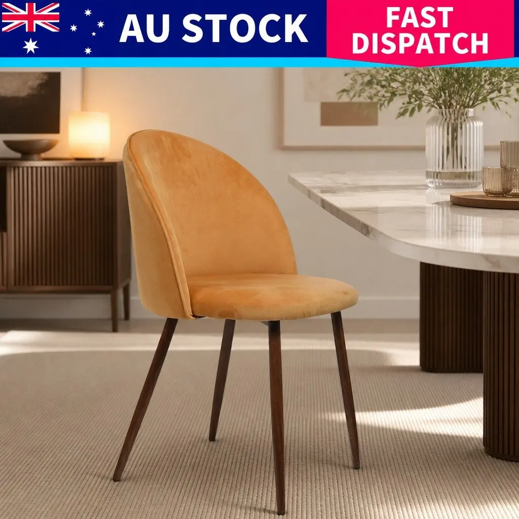 Dining Chair Velvet Seat Mustard Color Steel Frame Set of 6