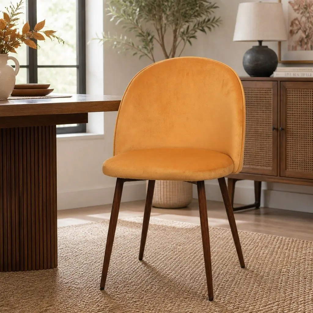 Dining Chairs French Style Mustard Velvet Seat Steel Frame Set of 8
