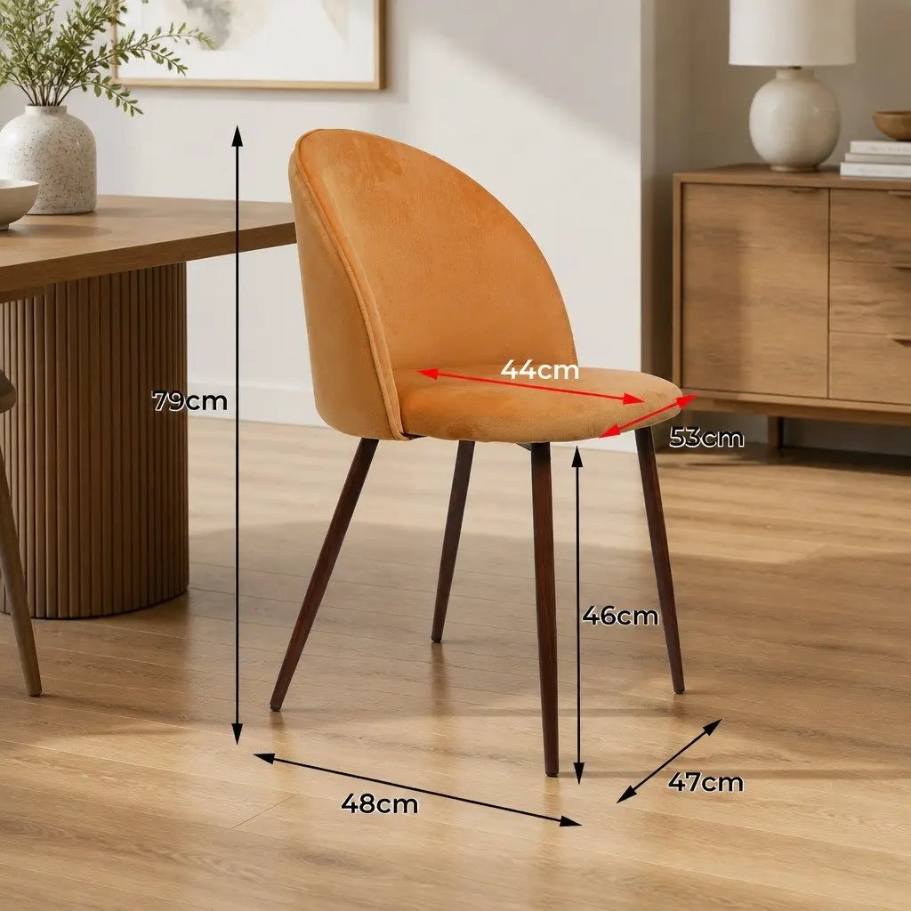 Dining Chairs French Style Mustard Velvet Seat Steel Frame Set of 8
