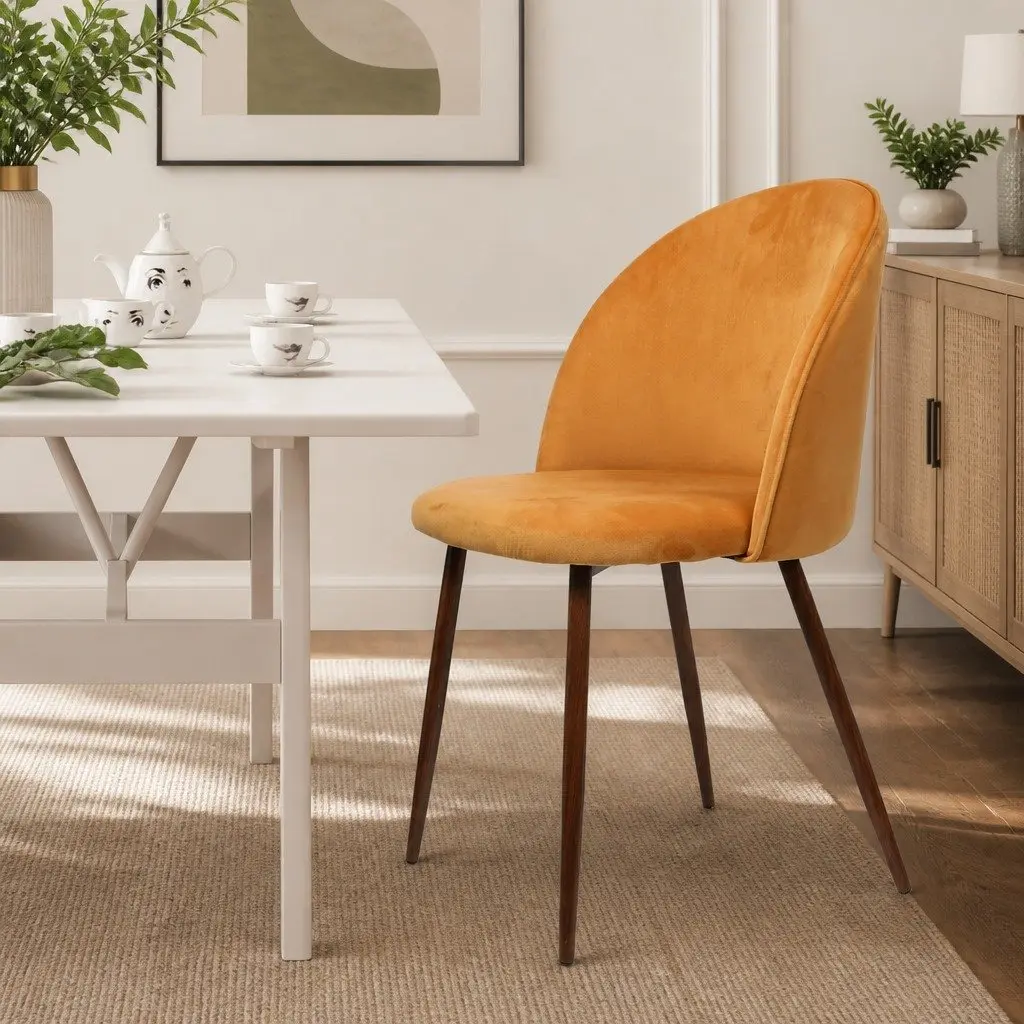 Dining Chairs French Style Mustard Velvet Seat Steel Frame Set of 8