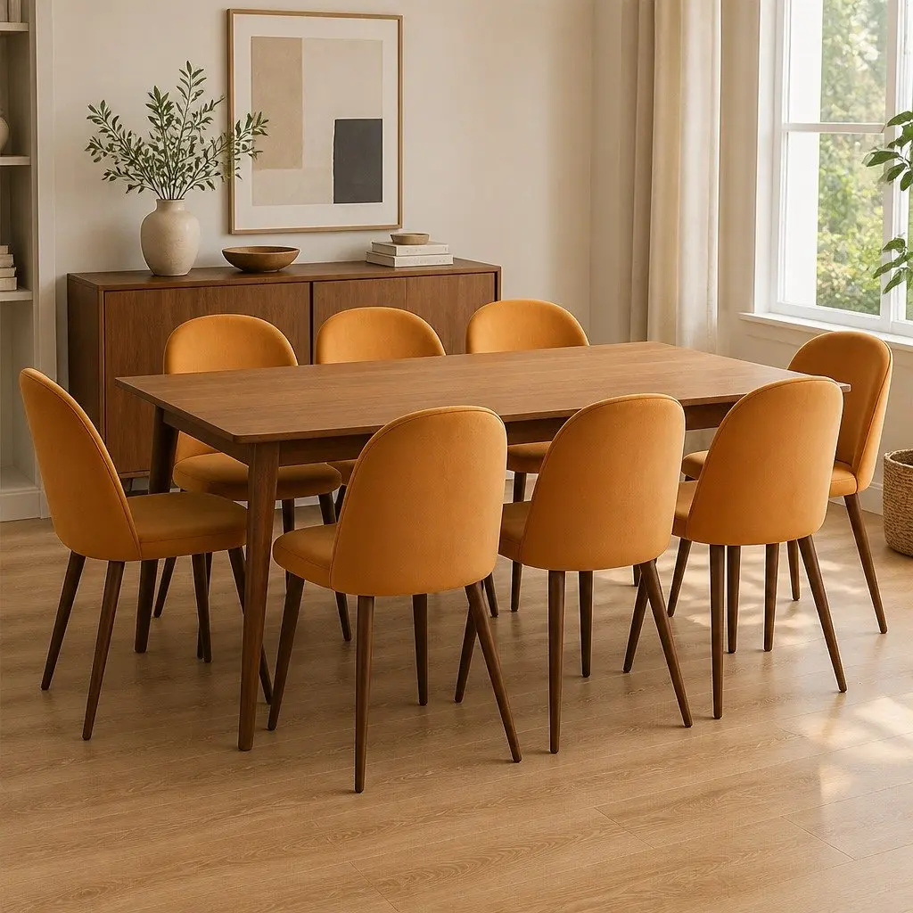 Dining Chairs French Style Mustard Velvet Seat Steel Frame Set of 8