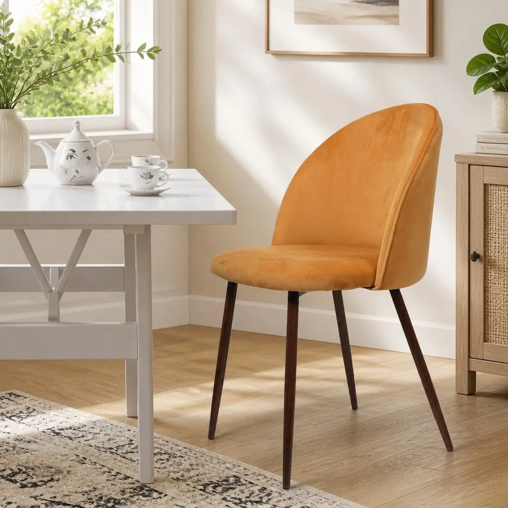 Dining Chairs French Style Mustard Velvet Seat Steel Frame Set of 8