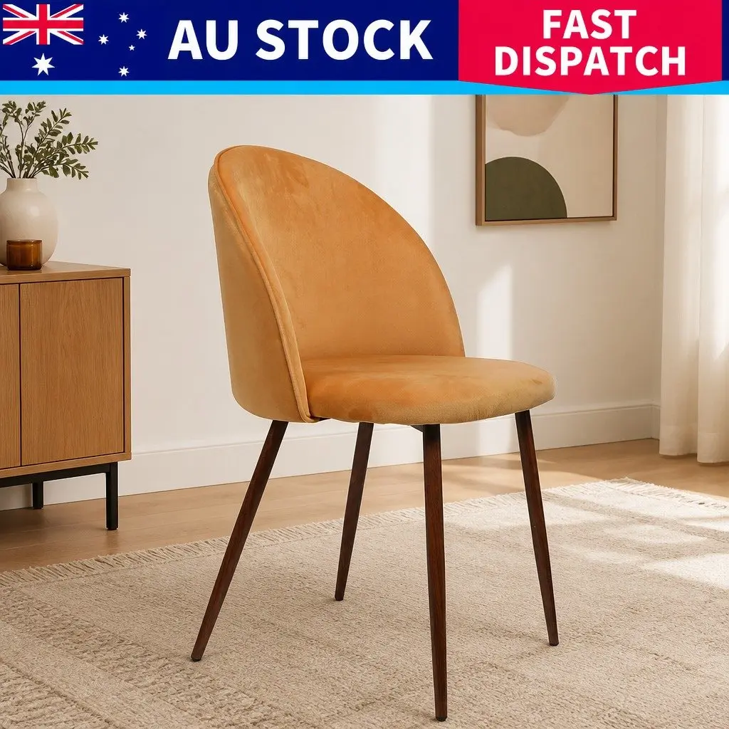 Dining Chairs French Style Mustard Velvet Seat Steel Frame Set of 8
