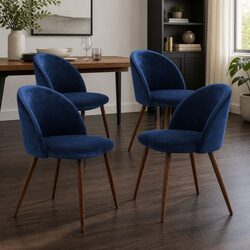Set of 4 Navy Velvet French Provincial Dining Chairs