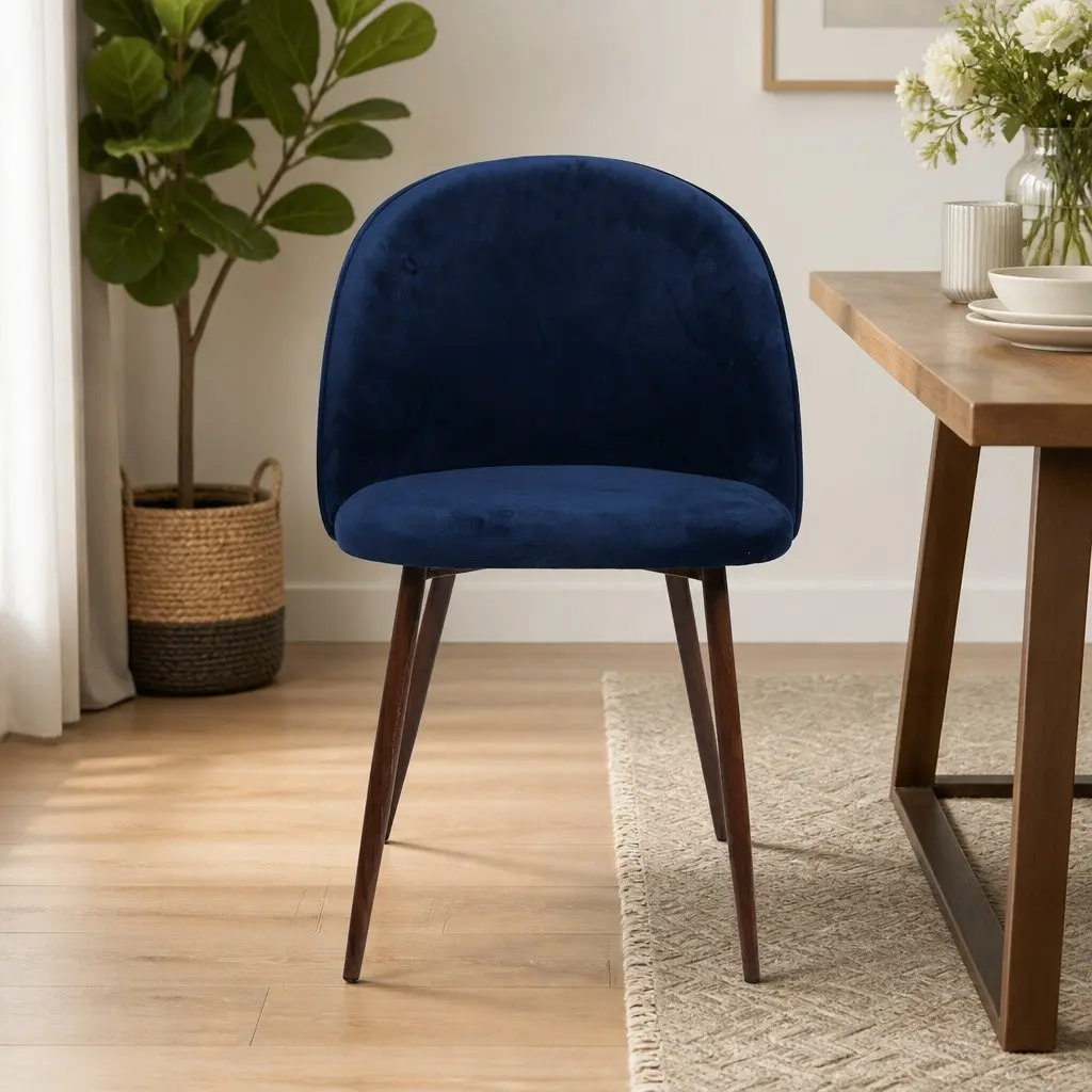 Set of 4 Navy Velvet French Provincial Dining Chairs