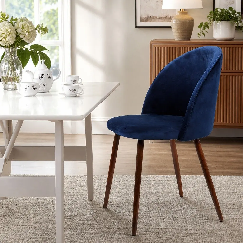Set of 4 Navy Velvet French Provincial Dining Chairs