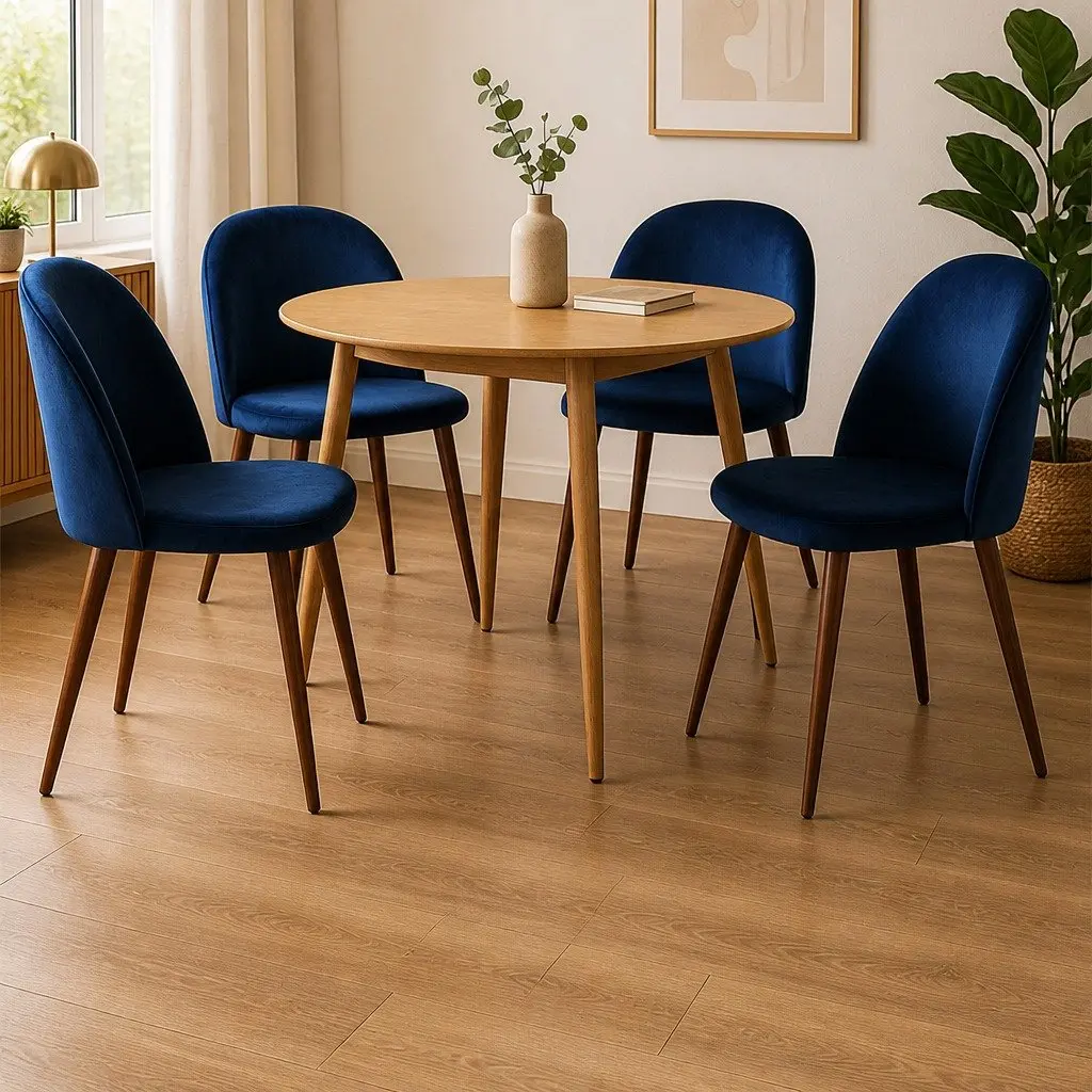 Set of 4 Navy Velvet French Provincial Dining Chairs
