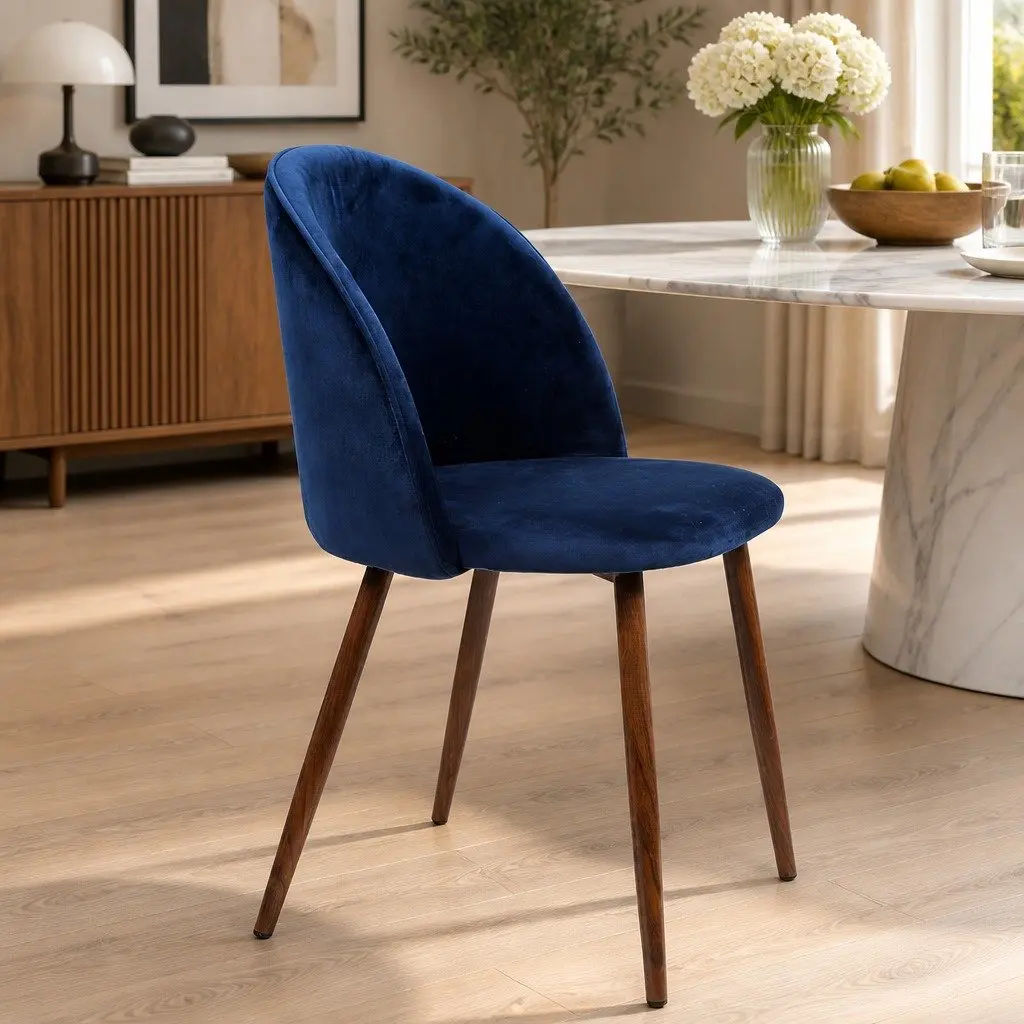 Set of 4 Navy Velvet French Provincial Dining Chairs