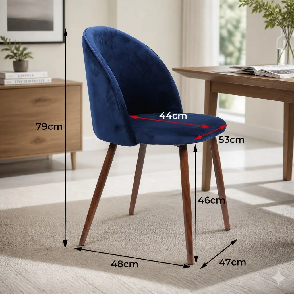 Set of 6 Dining Chairs Navy Velvet Upholstery French Provincial Style Ergonomic Backrest Steel Legs