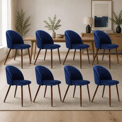 Set of 8 French Provincial Navy Velvet Dining Chairs
