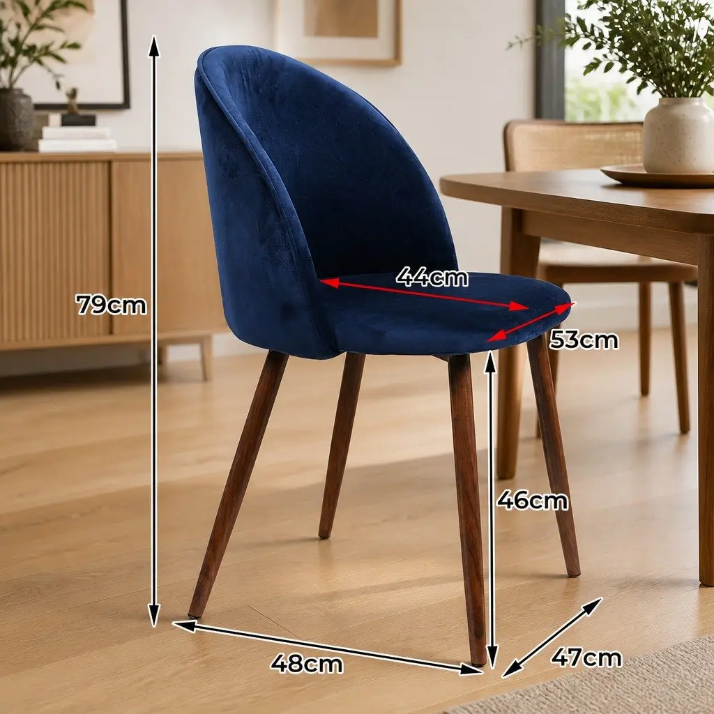 Set of 8 Dining Chairs Navy Velvet Upholstered French Provincial Style Kitchen Furniture