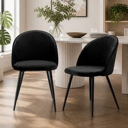 Comfortable Velvet Dining Chairs Set of 2 in Black