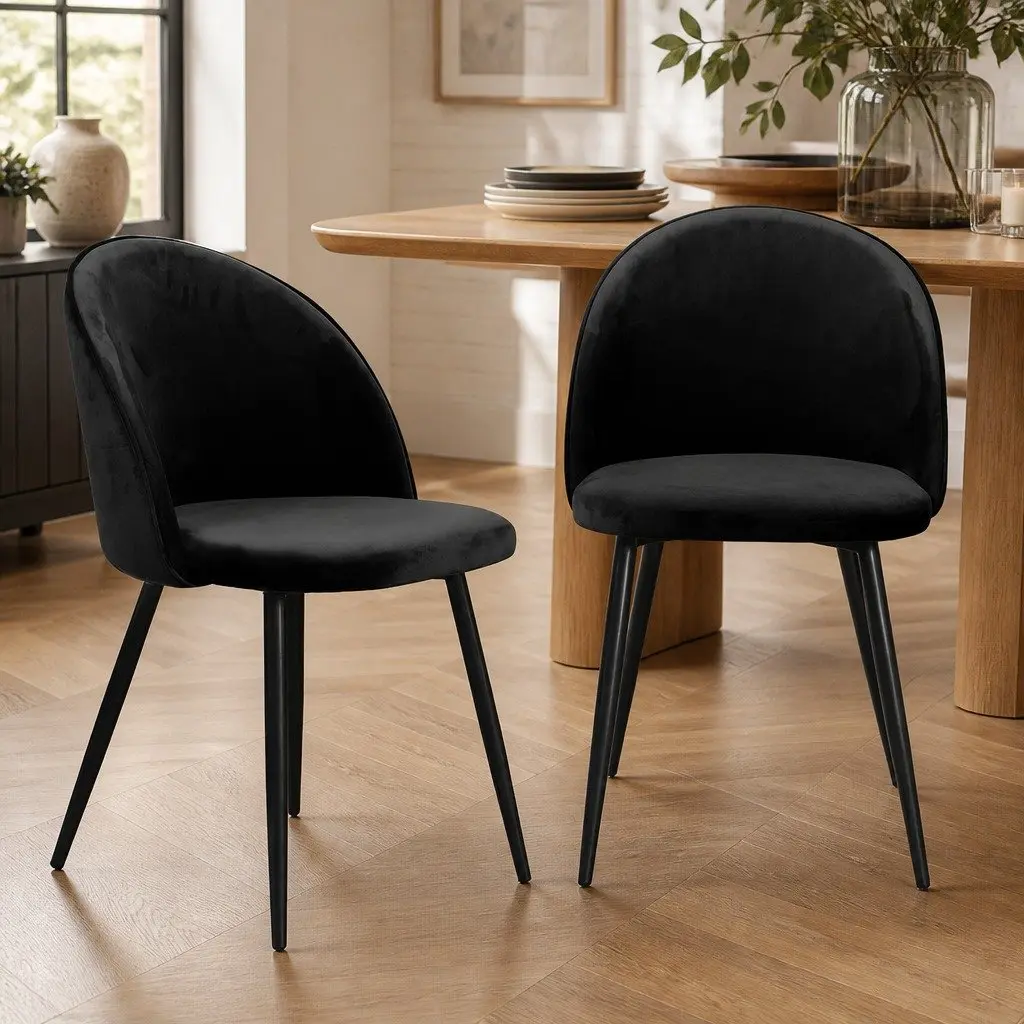 Velvet Dining Chairs Set of 2 in Black