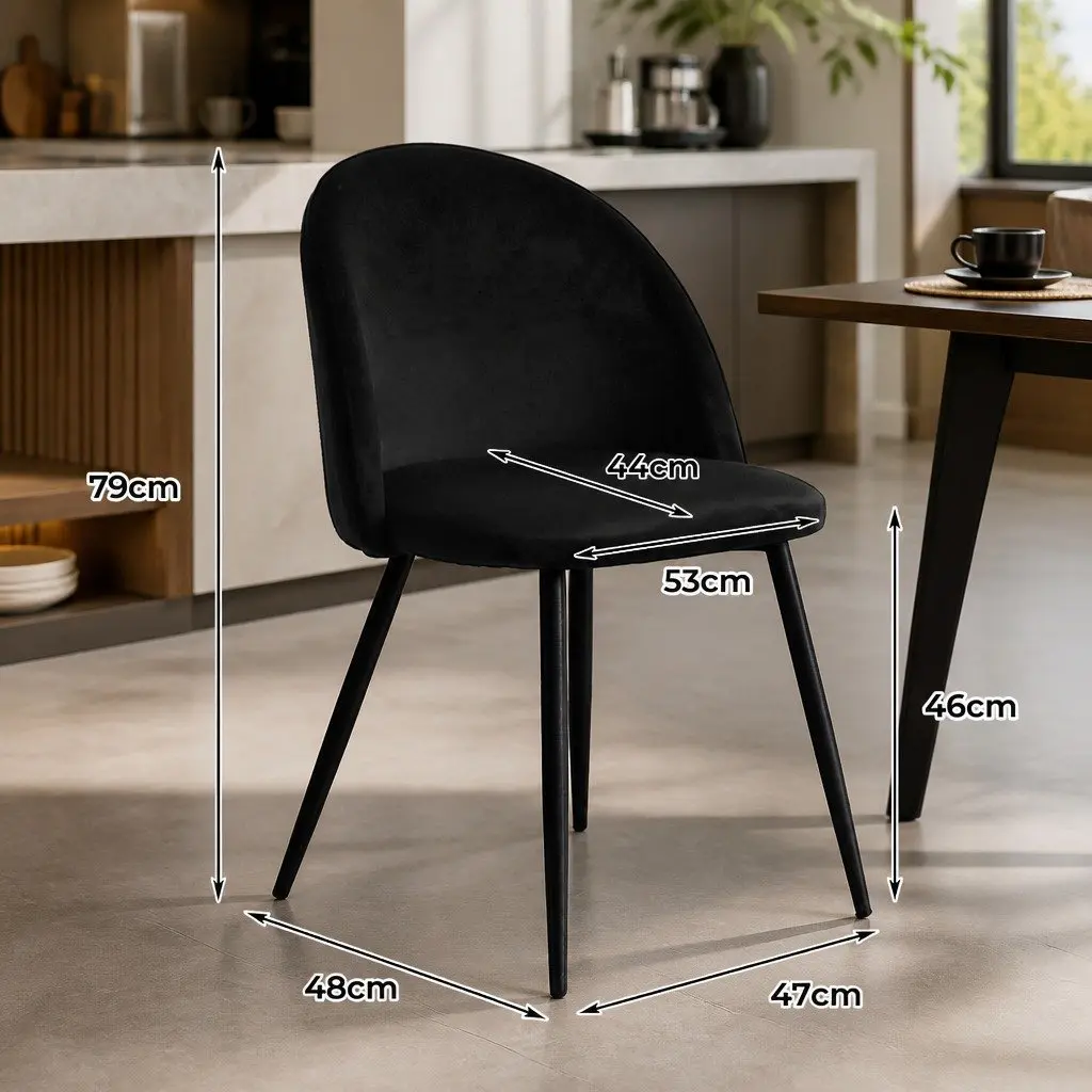 Velvet Dining Chairs Set of 2 in Black