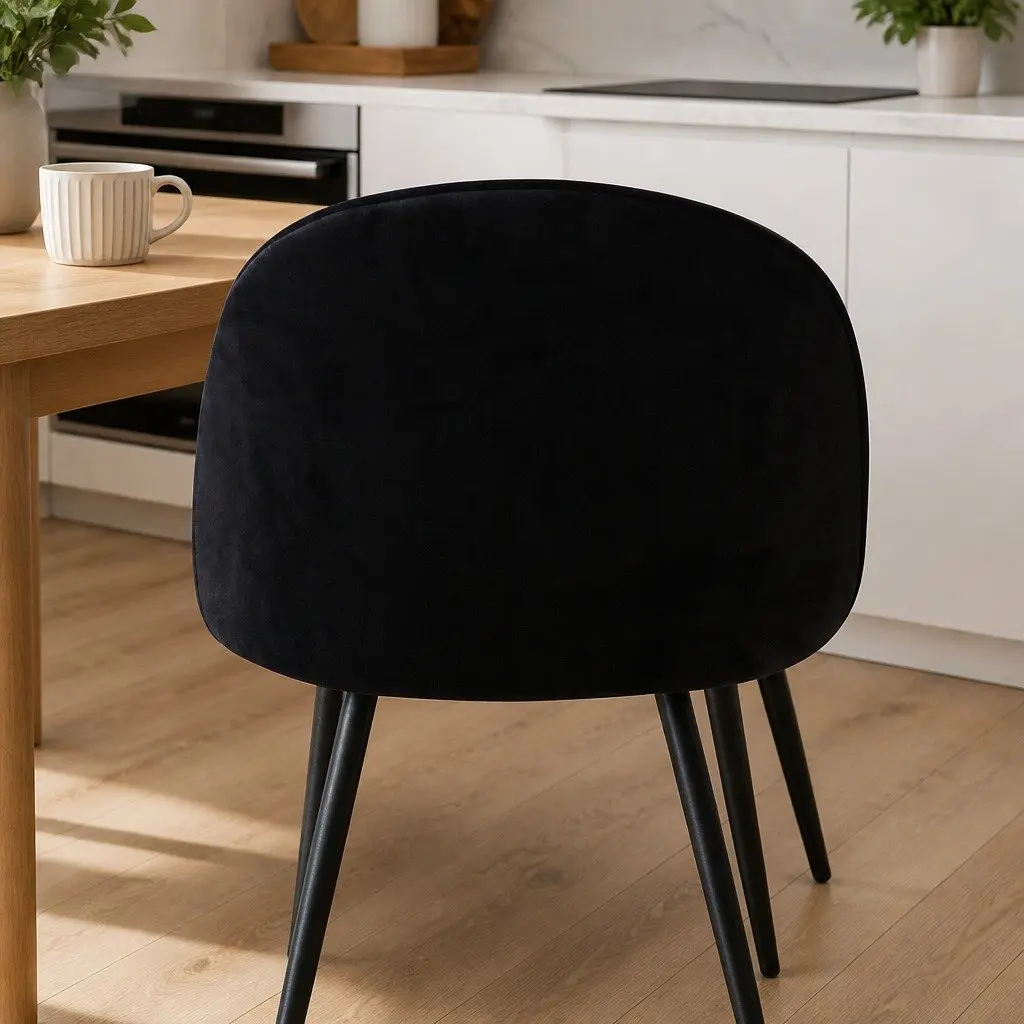 Velvet Dining Chairs Set of 2 in Black