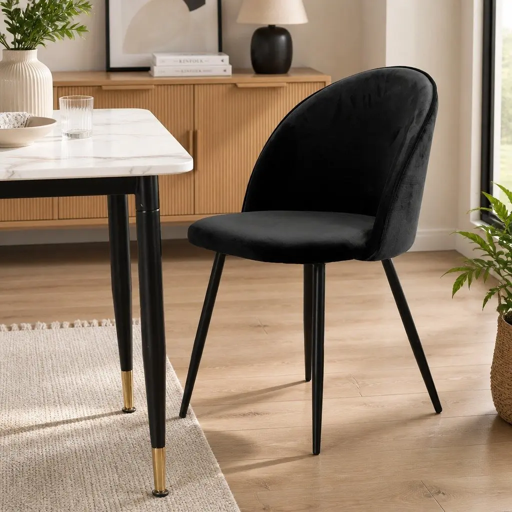Velvet Dining Chairs Set of 2 in Black