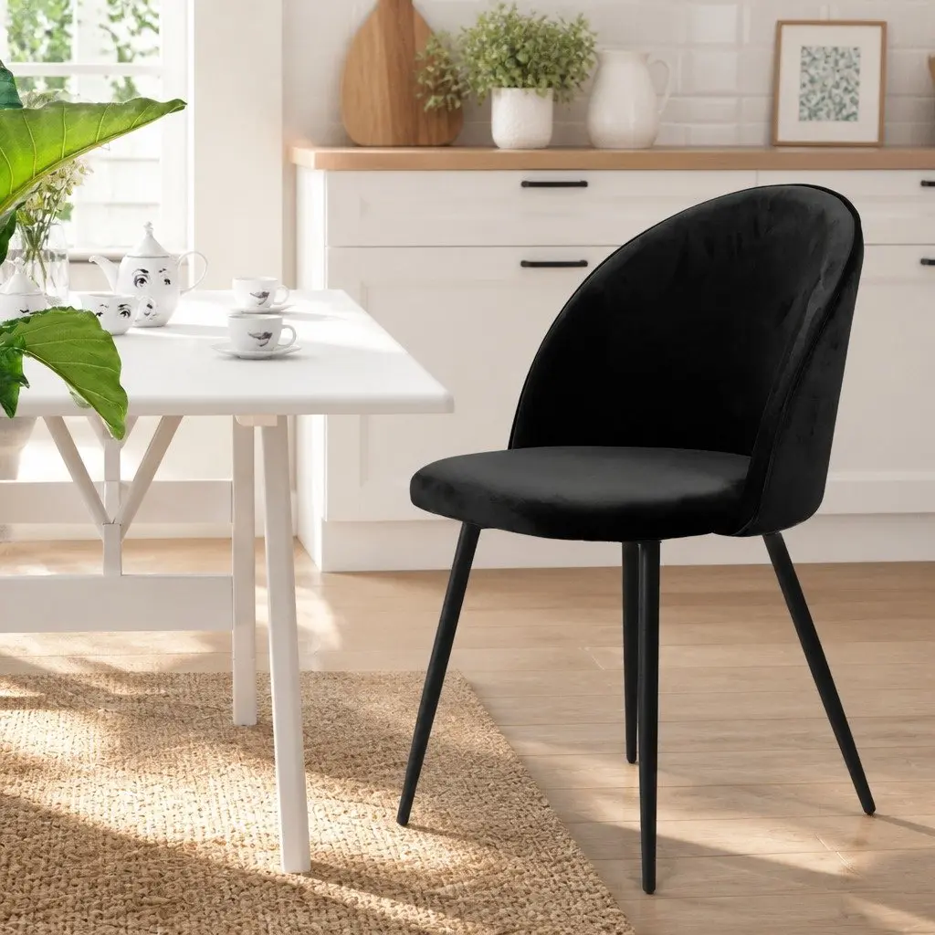 Velvet Dining Chairs Set of 2 in Black
