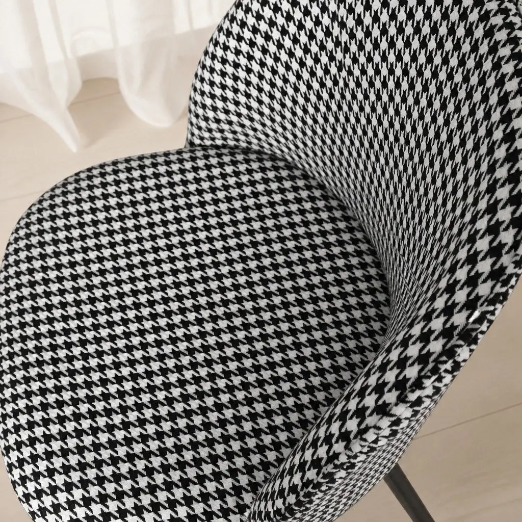 Dining Chairs Houndstooth Fabric Black White Steel Frame 2 Piece Set