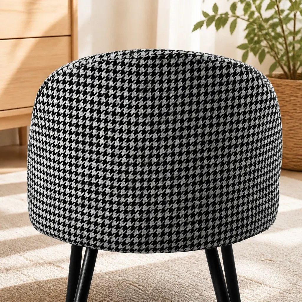 Dining Chairs Houndstooth Fabric Black White Steel Frame 2 Piece Set