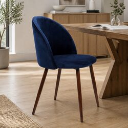 Set of 2 Velvet Dining Chairs in French Navy
