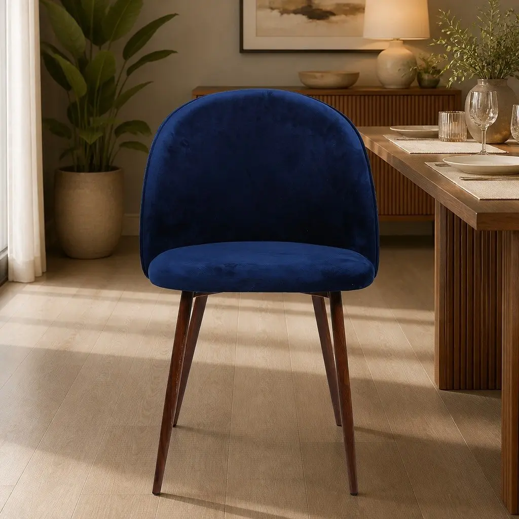 Set of 2 Velvet Dining Chairs in French Navy