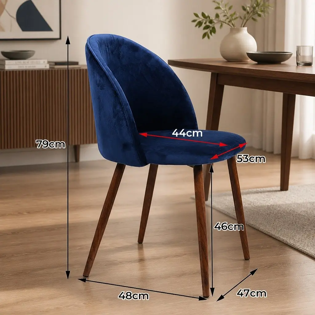 Set of 2 Velvet Dining Chairs in French Navy