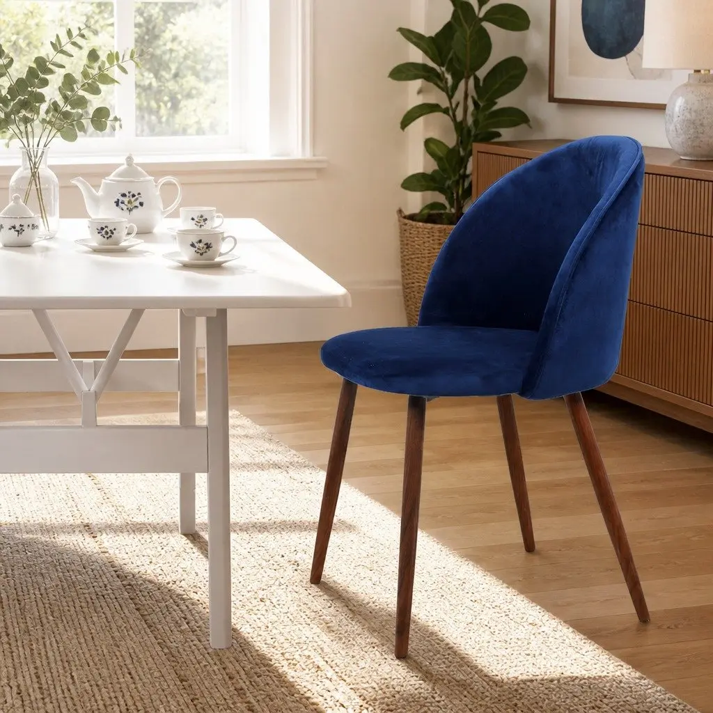 Set of 2 Velvet Dining Chairs in French Navy